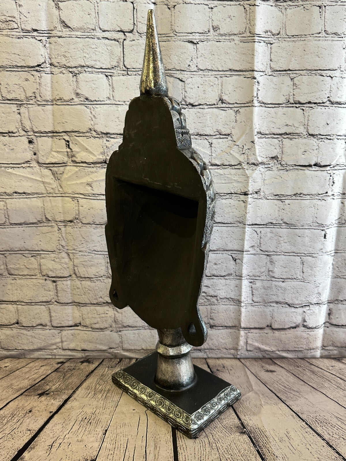 65cm Silver Buddha Head Wooden Standing Statue Figurine Ornament Fair Trade