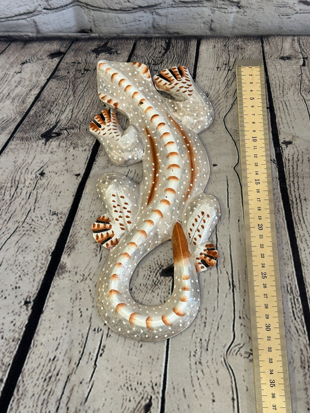 30cm Gecko Lizard Grey Wood Wall Hanging Wooden Ornaments Wood Carving