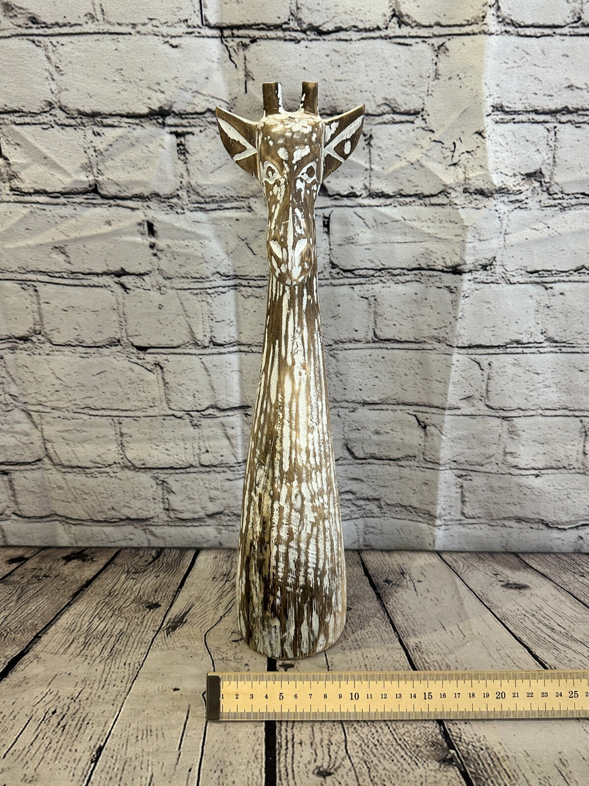 Brown Wooden Giraffe Head With Shabby Pattern 40cm x 10cm Handmade and Fairtrade