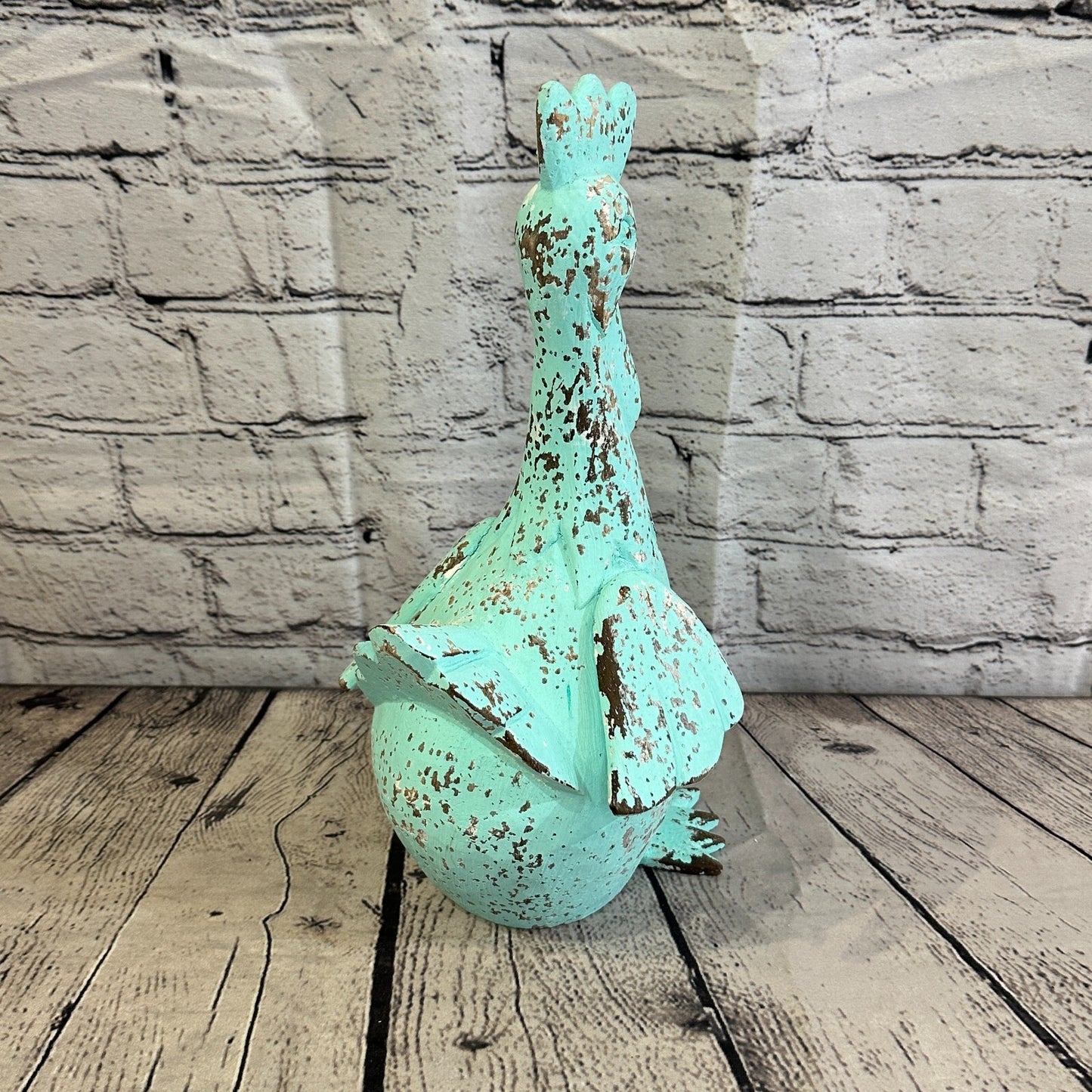 30cm x 15cm Green Shabby Wooden Rooster Cockerel Retro Collectable Hand Carved