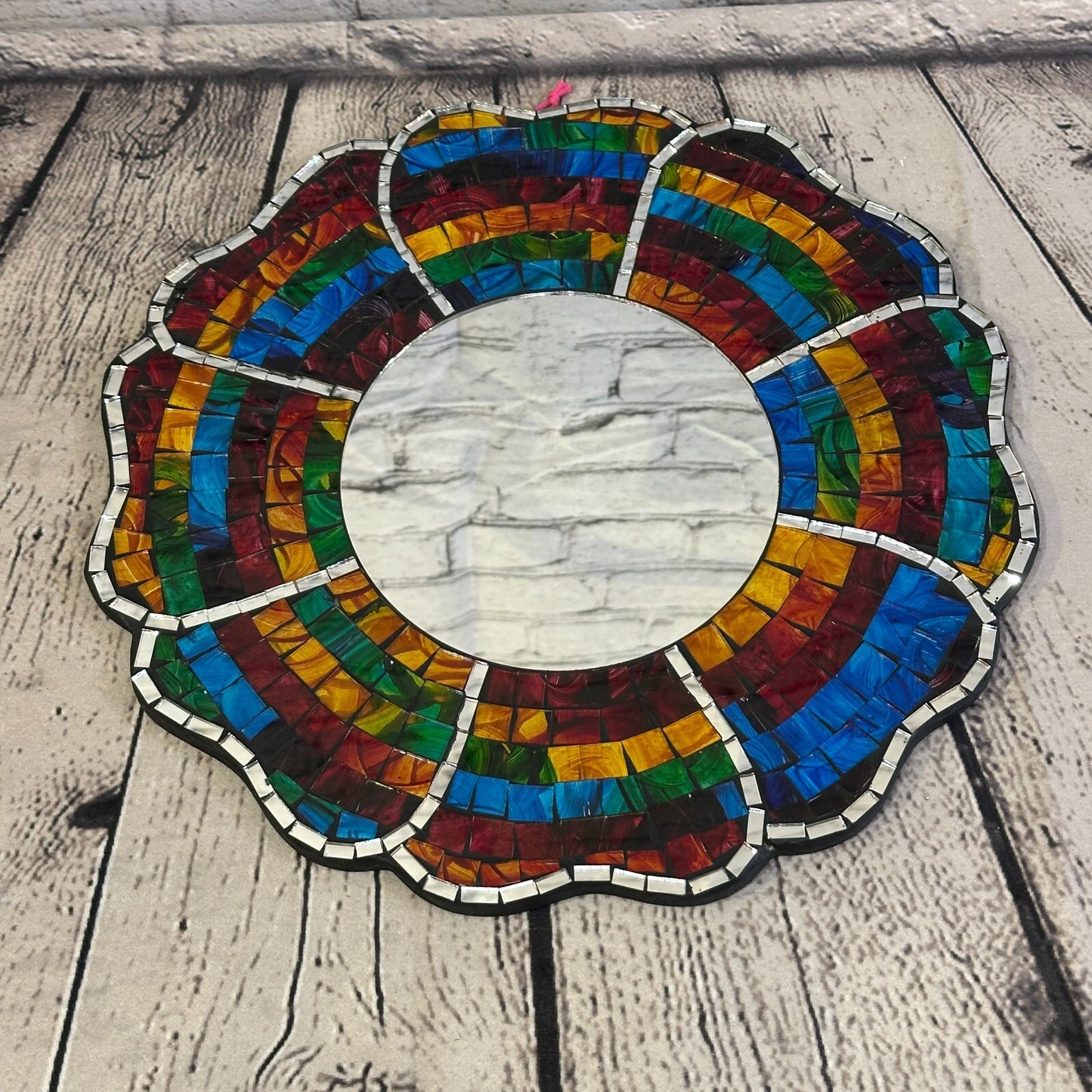 Rainbow Black Flower Mosaic Tile Wall Mirror 30cm x 30cm 12 Inches Handmade New
