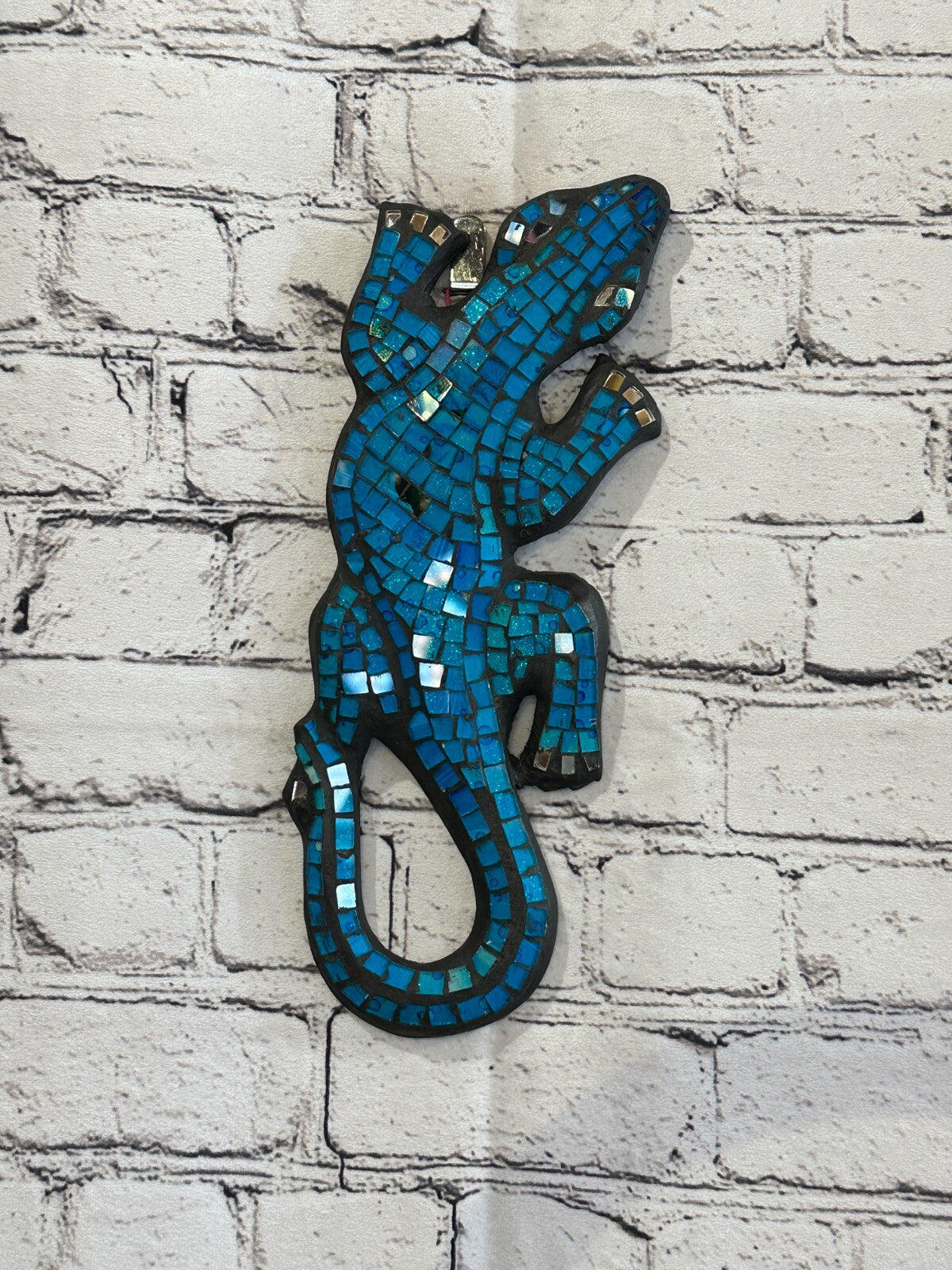 30cm Gecko Turquoise Blue Mosaic Wall Hanging Wooden Ornaments Wood Carving