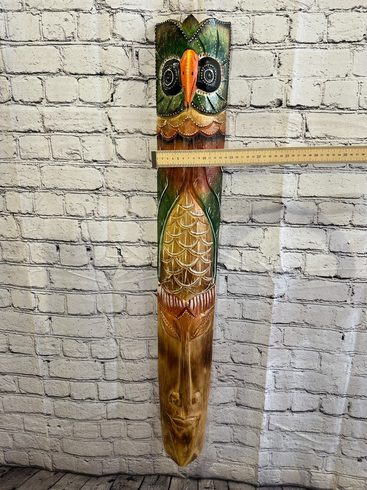 100cm Owl Head Hand Carved Fair Trade Wooden Animal Wall Art Wall Hang Mask