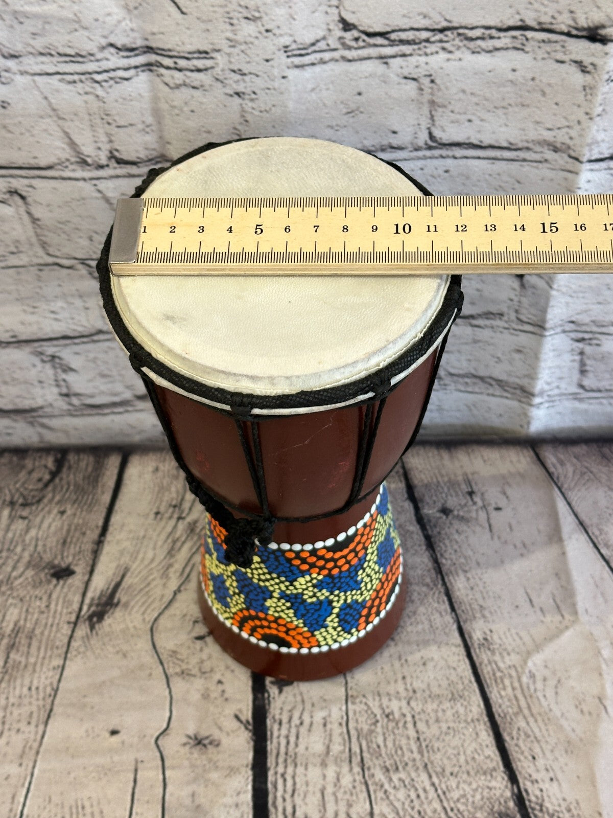 25cm Painted Wooden Djembe Bongo Painted African Influenced Drum High Handmade