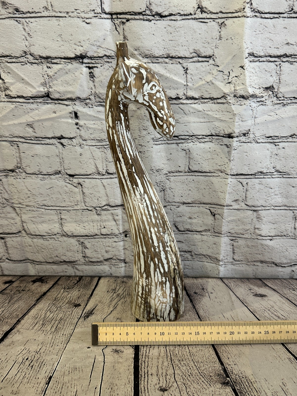 Brown Wooden Giraffe Head With Shabby Pattern 40cm x 10cm Handmade and Fairtrade