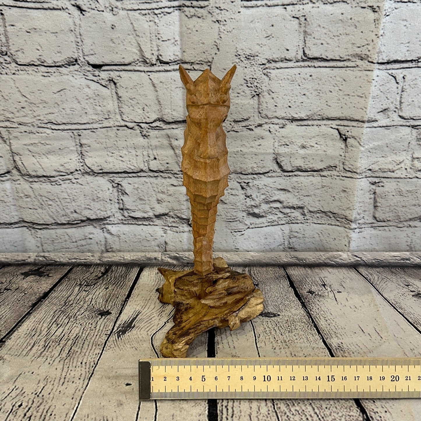 25cm Single Seahorse Mushroom Parasite Ornament Natural Carving Fairtrade Wood
