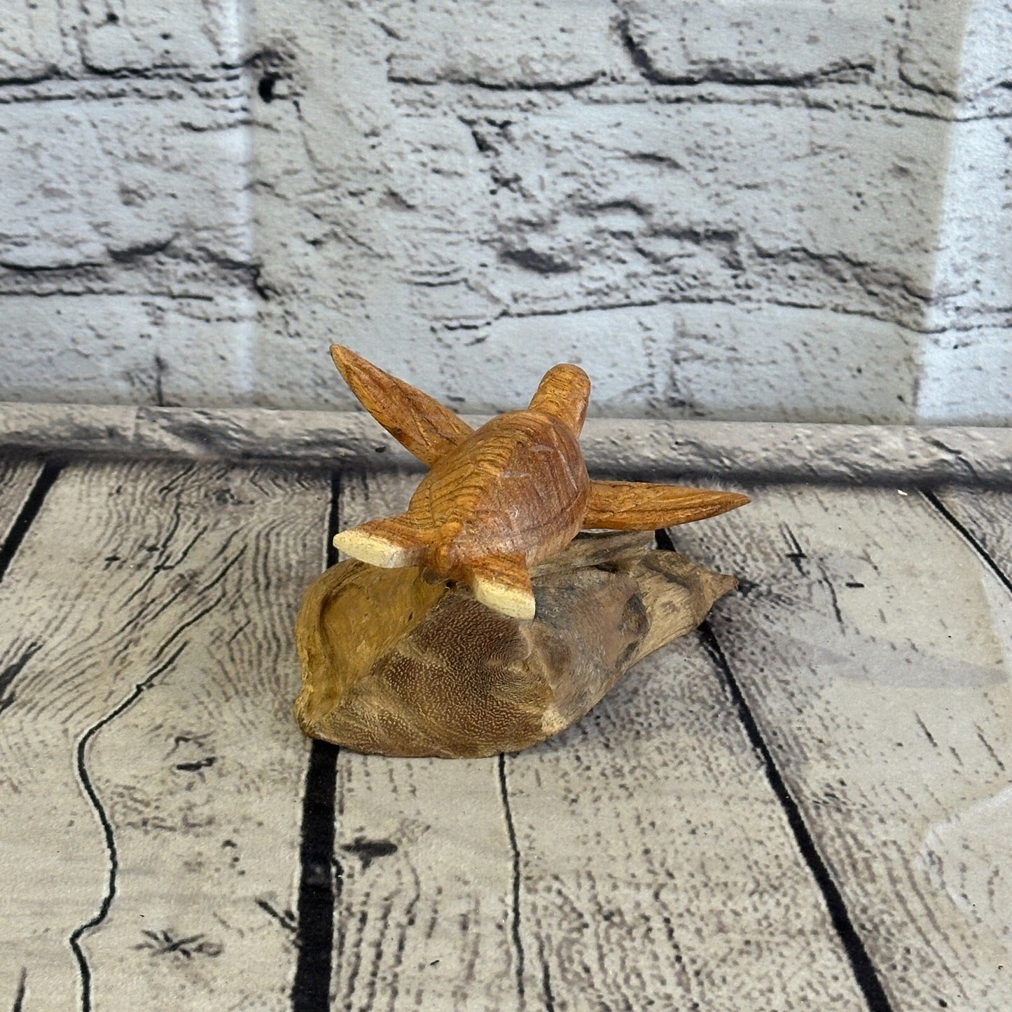 10cm Single Turtle Mushroom Parasite Ornament Natural Carving Fairtrade Wooden