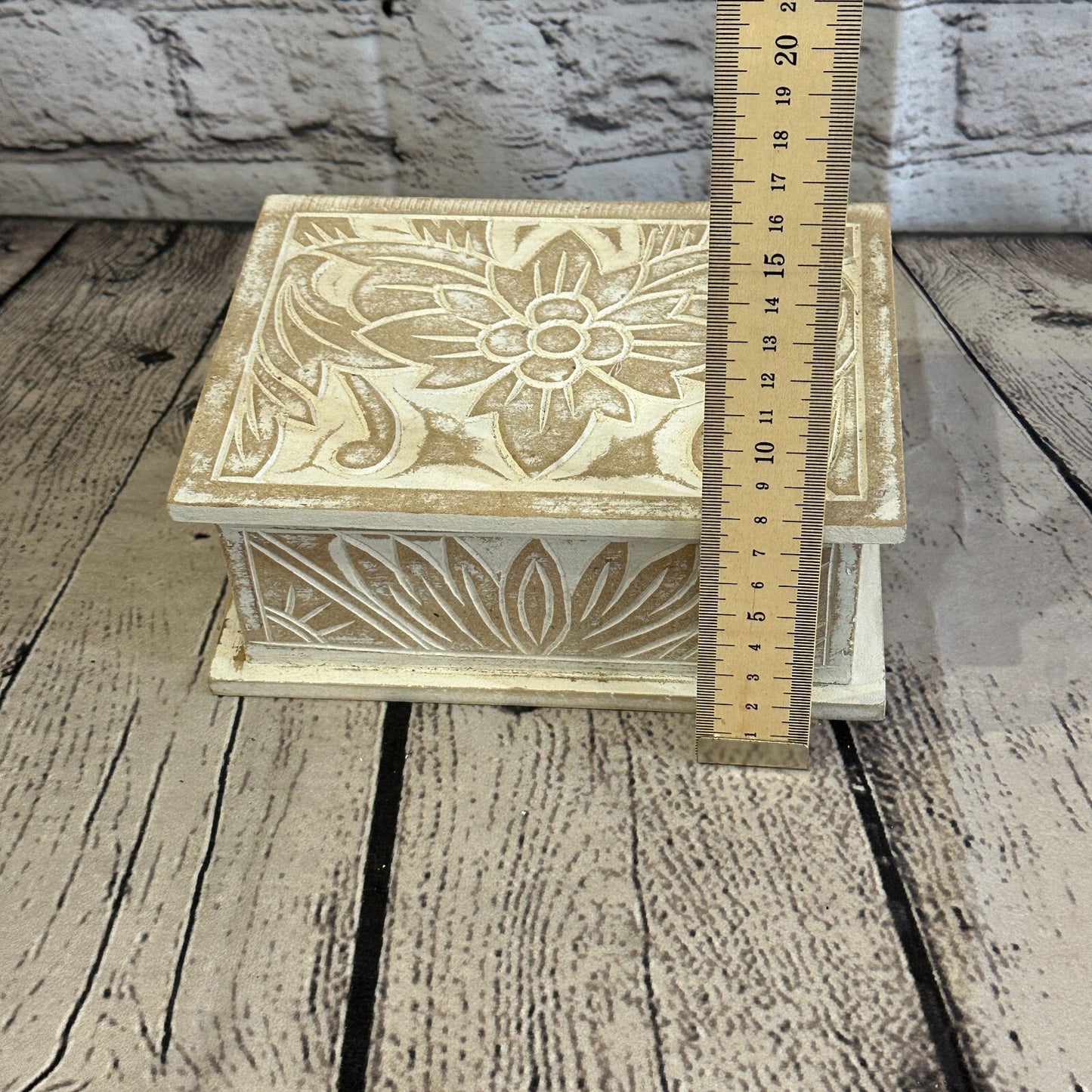 White Flower MDF Box Lotus 18cm x 12cm x 7cm Wooden Box Trinket Handmade