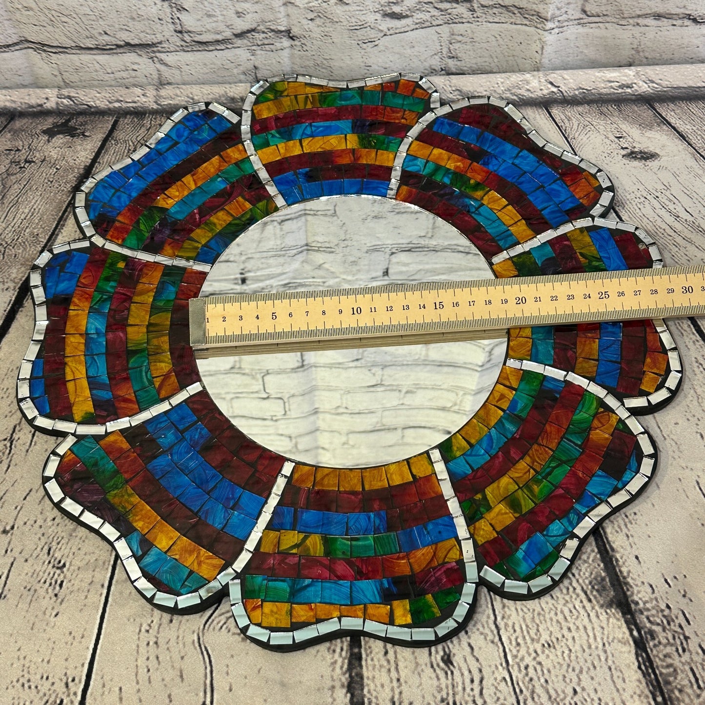 Rainbow Black Flower Mosaic Tile Wall Mirror 40cm x 40cm 16 Inches Handmade New