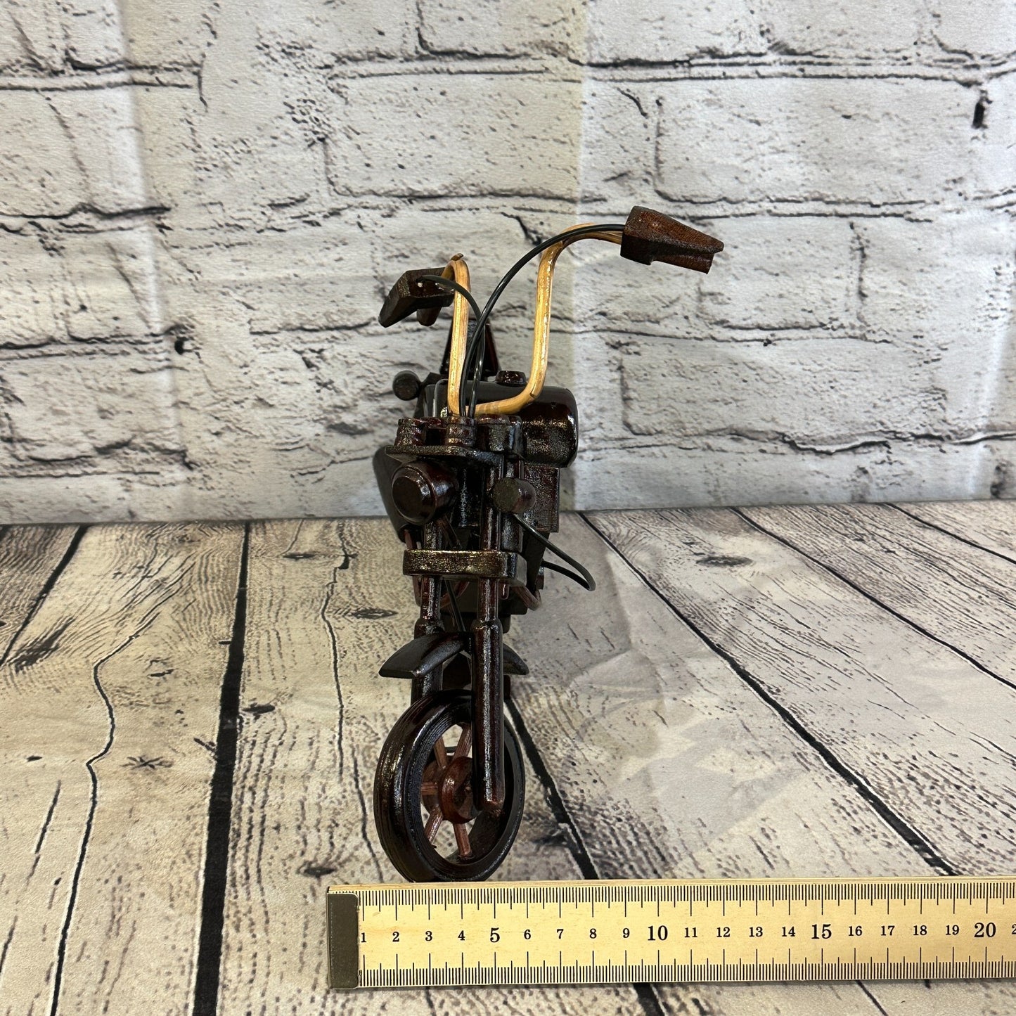 25cm Large Dark Wood Motorbike Motorcycle Model Wooden Ornament Decorative Bike