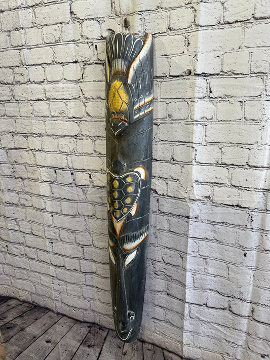 100cm Dark Grey Turtle Hand Carved Fair Trade Wooden Animal Wall Art Hang Mask