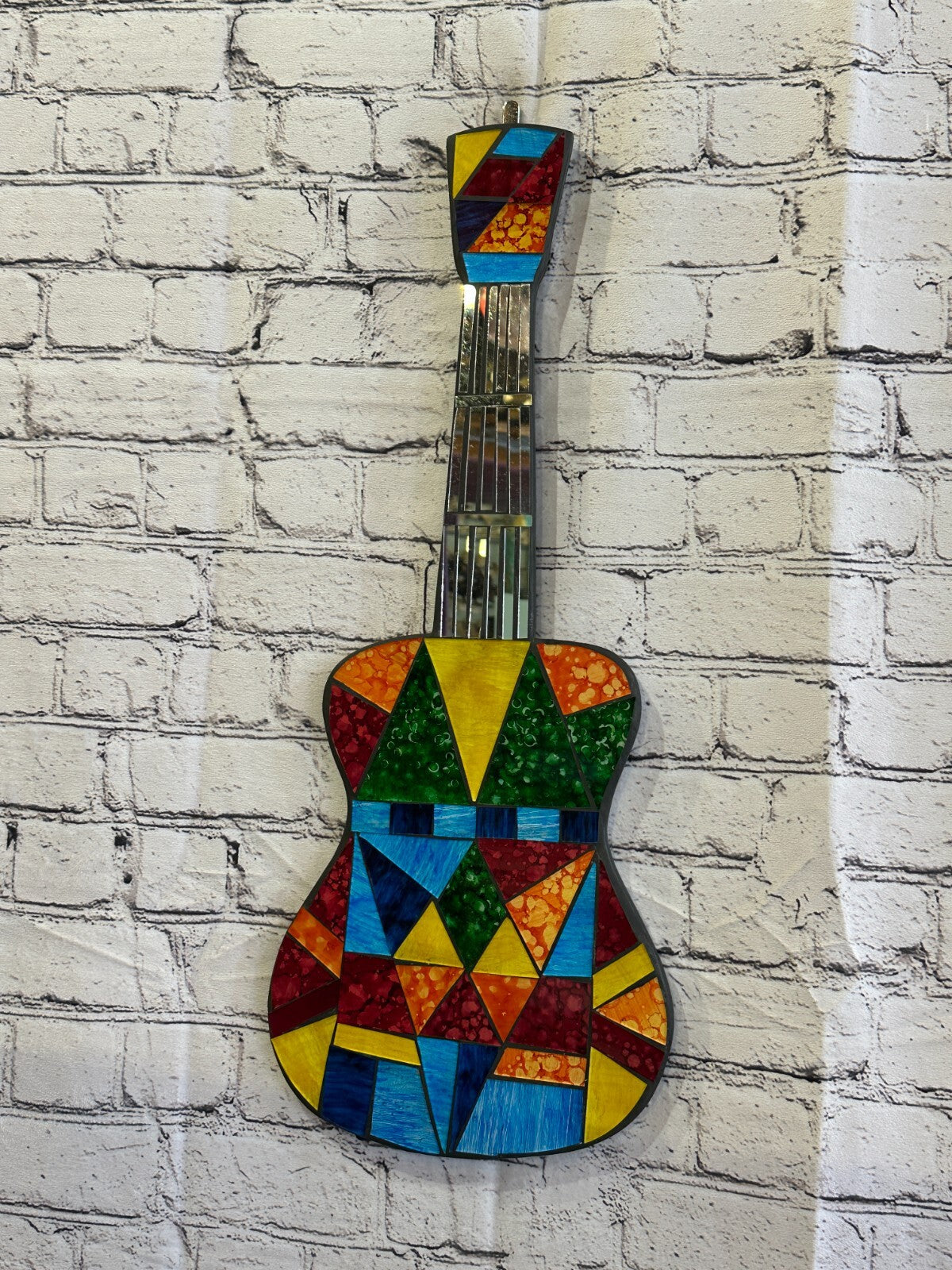 Bright Rainbow Guitar Mosaic Tile Wall Mirror 60cm x 20cm Handmade New