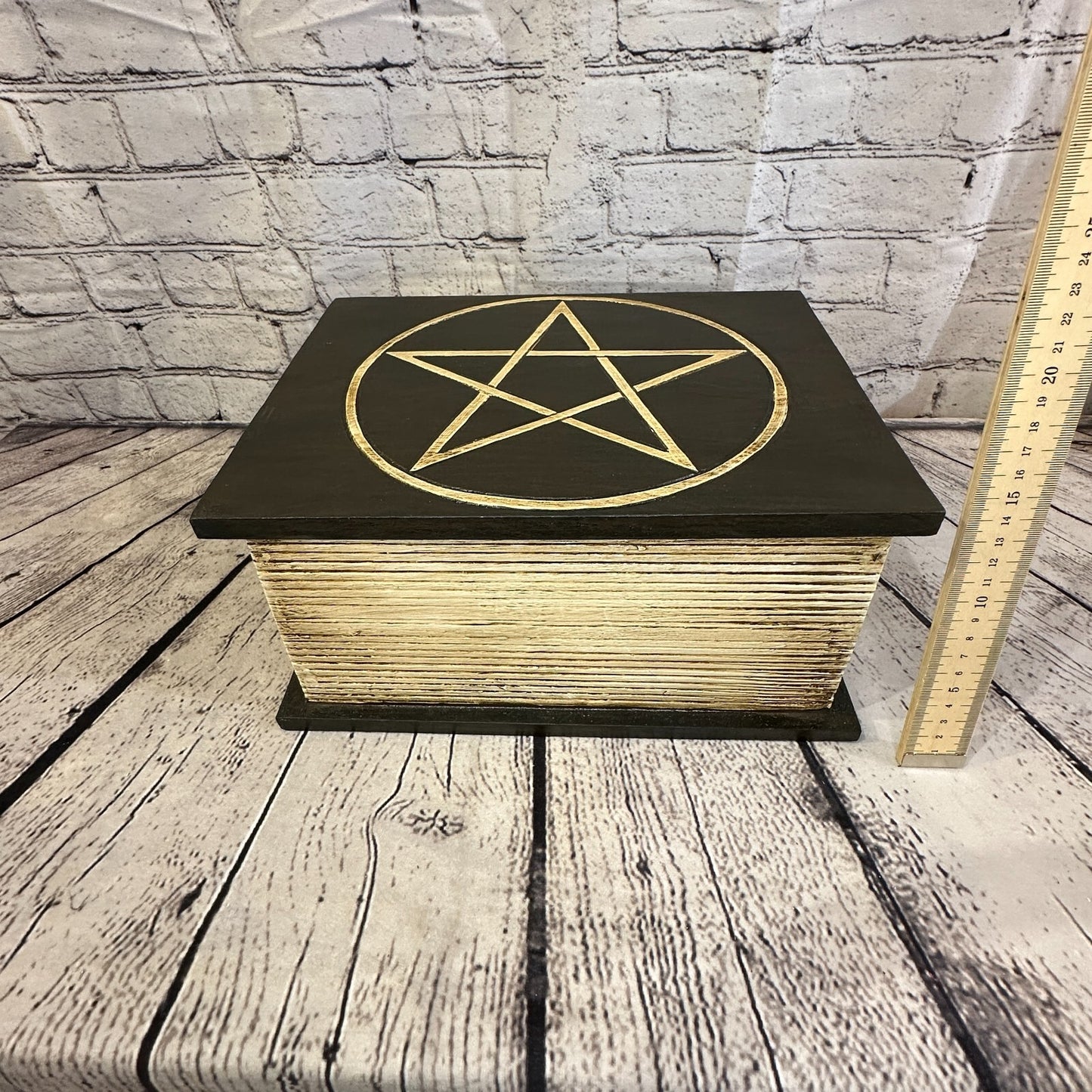30cm x 22cm Book Wooden Gothic Pentagram Symbol Coffin Jewellery Trinket Box