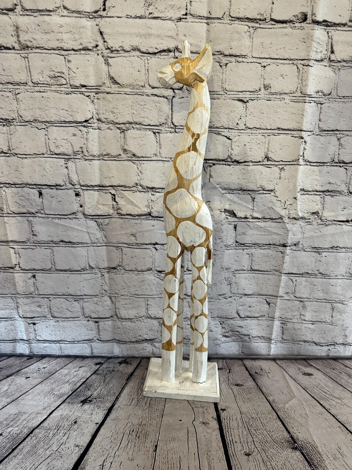 60cm White Dot Painted Wood Giraffe Tall Statue Wood Modern Hand Carved Painted