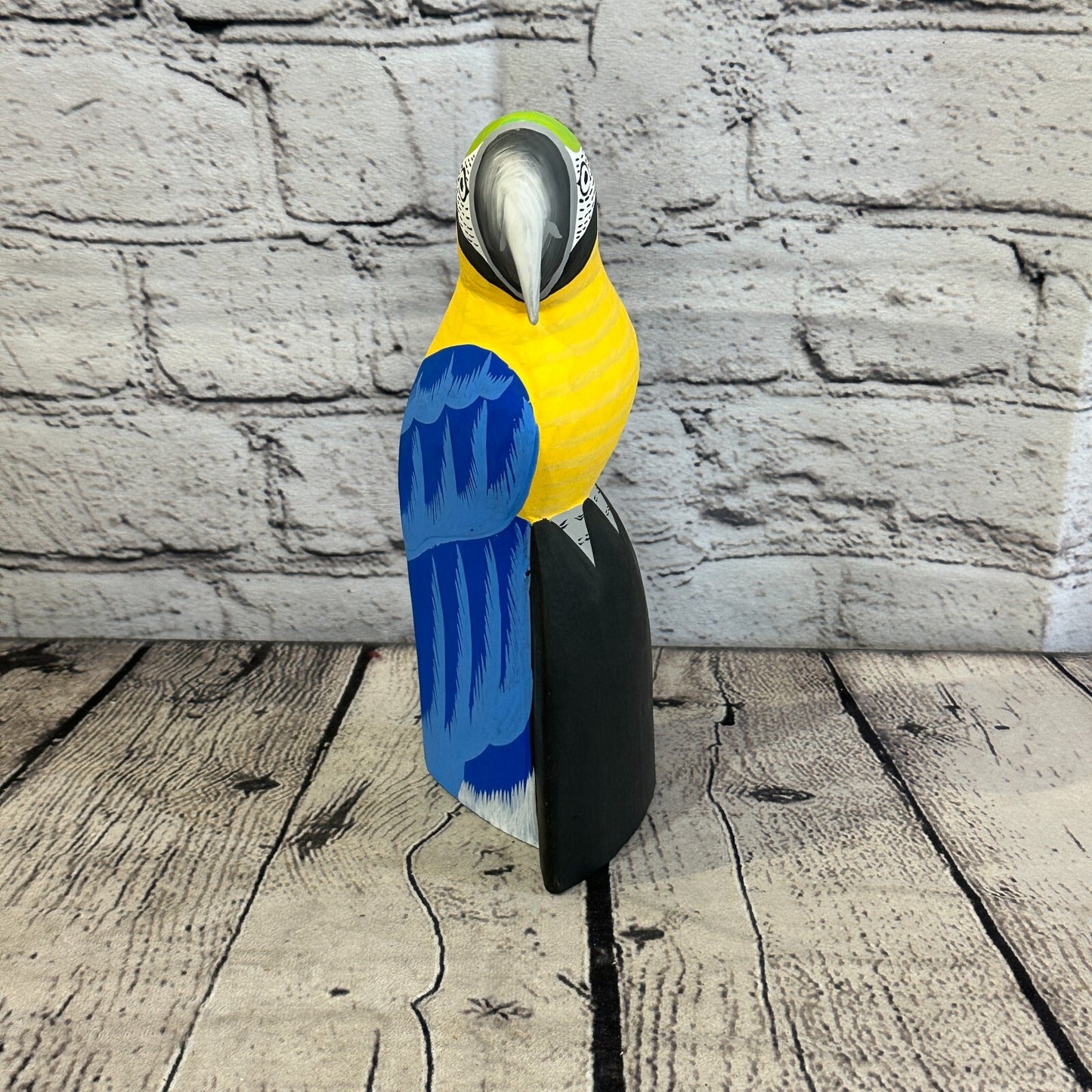 20cm Blue Parrot Bird Ornament Statue Fair Trade Hand Made Carved Wood