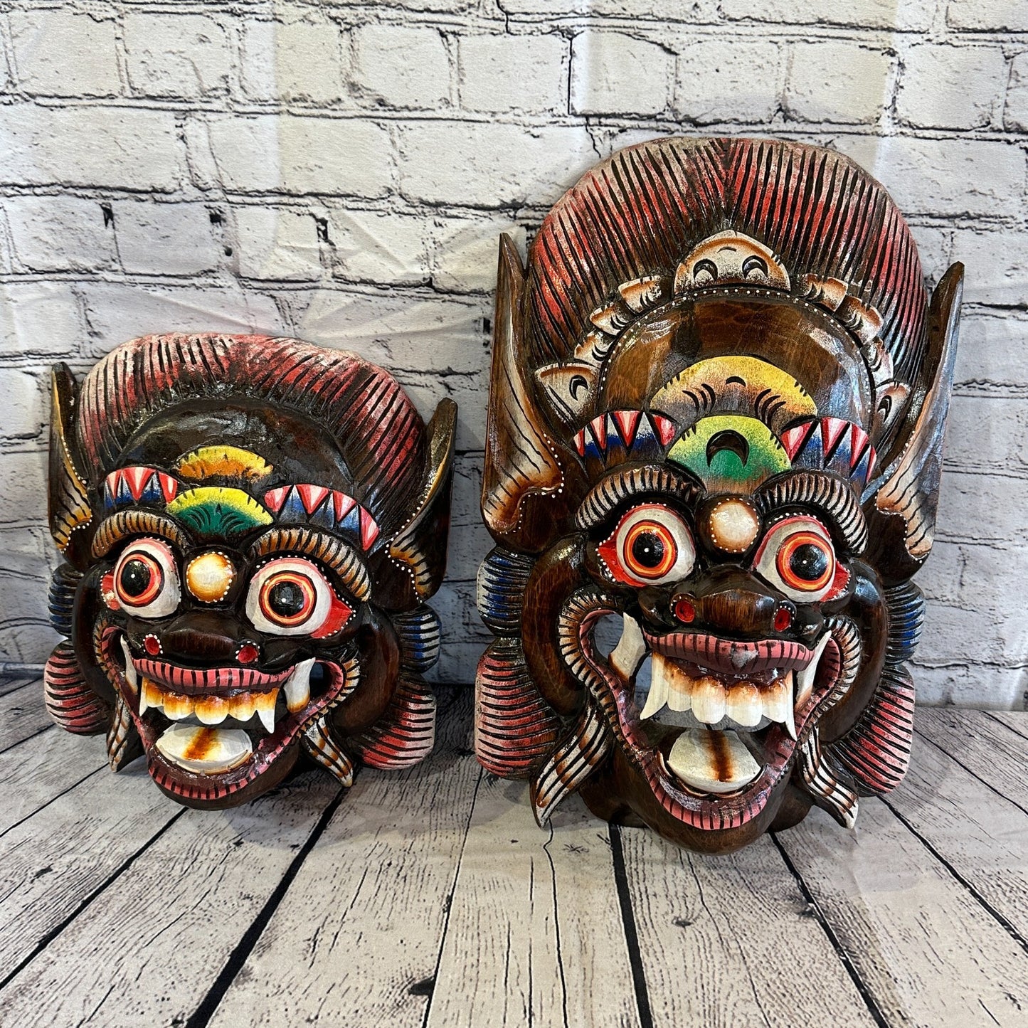 Large Wooden Brown Barong Wall Mask 50cm x 30cm Handmade And Fairtrade