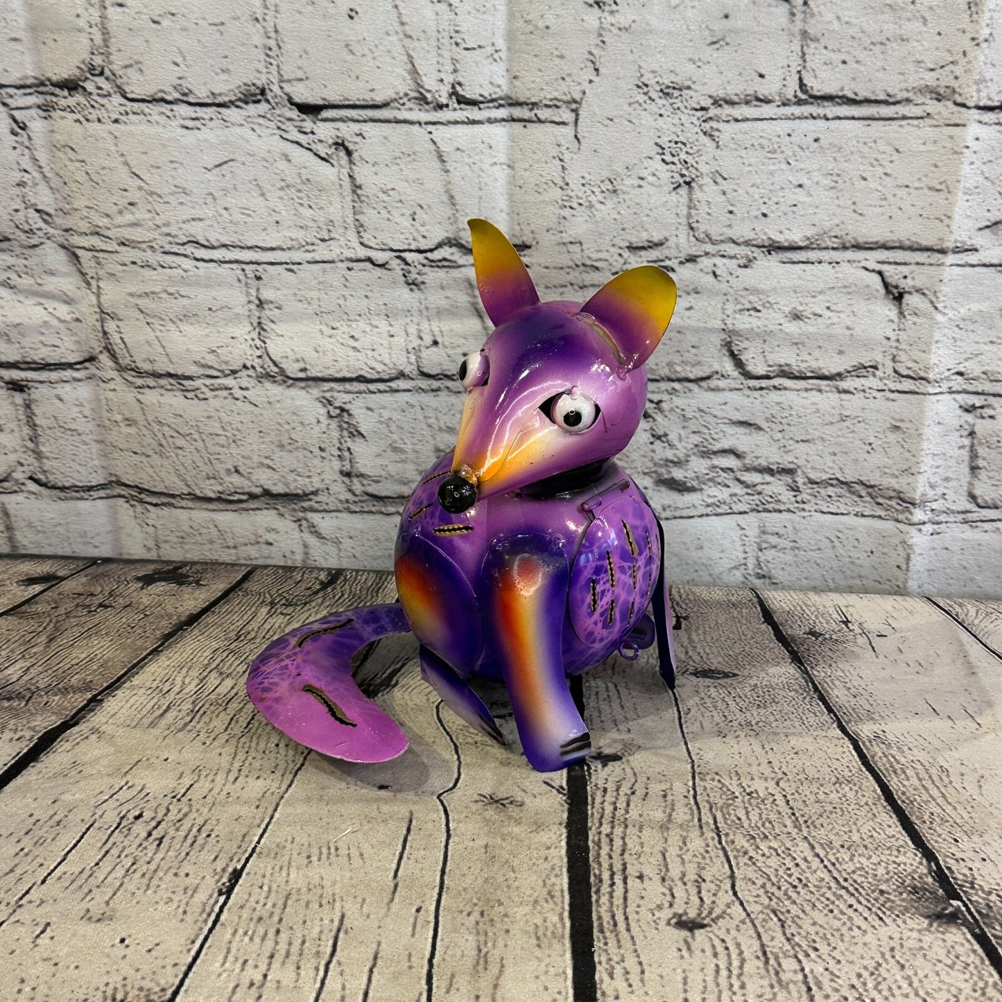 18cm x 14cm Purple Colour Fox Cartoon Ornament Painted Statue Candle Holder