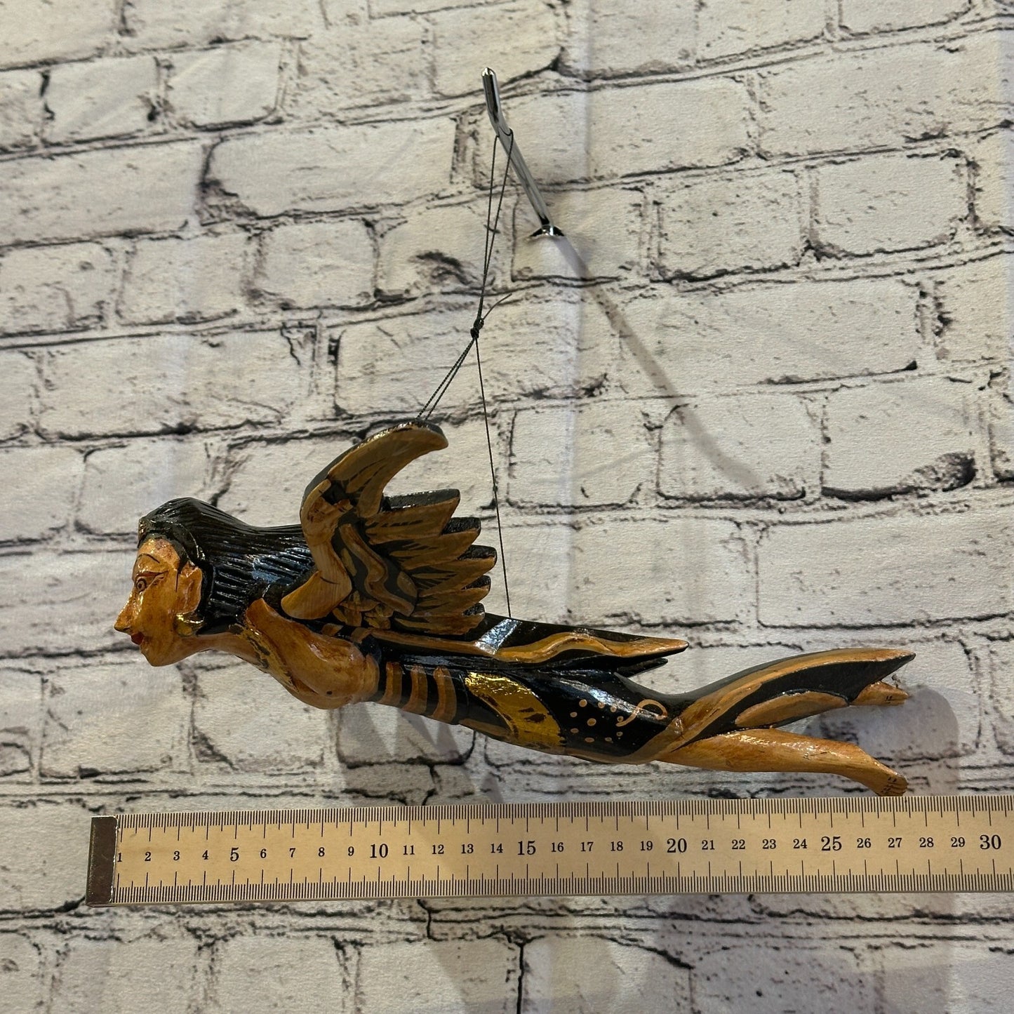 Black Shiva Goddess Folk Art Wood Flying Winged Mobile Spirit Chaser Guardian