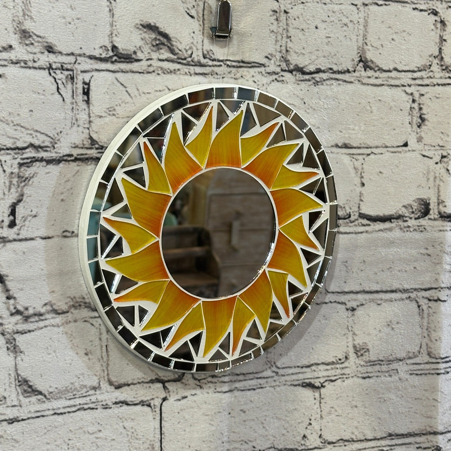 Orange Flame Sun Mosaic Tile Wall Mirror 20cm x 20cm 8 Inches Handmade New