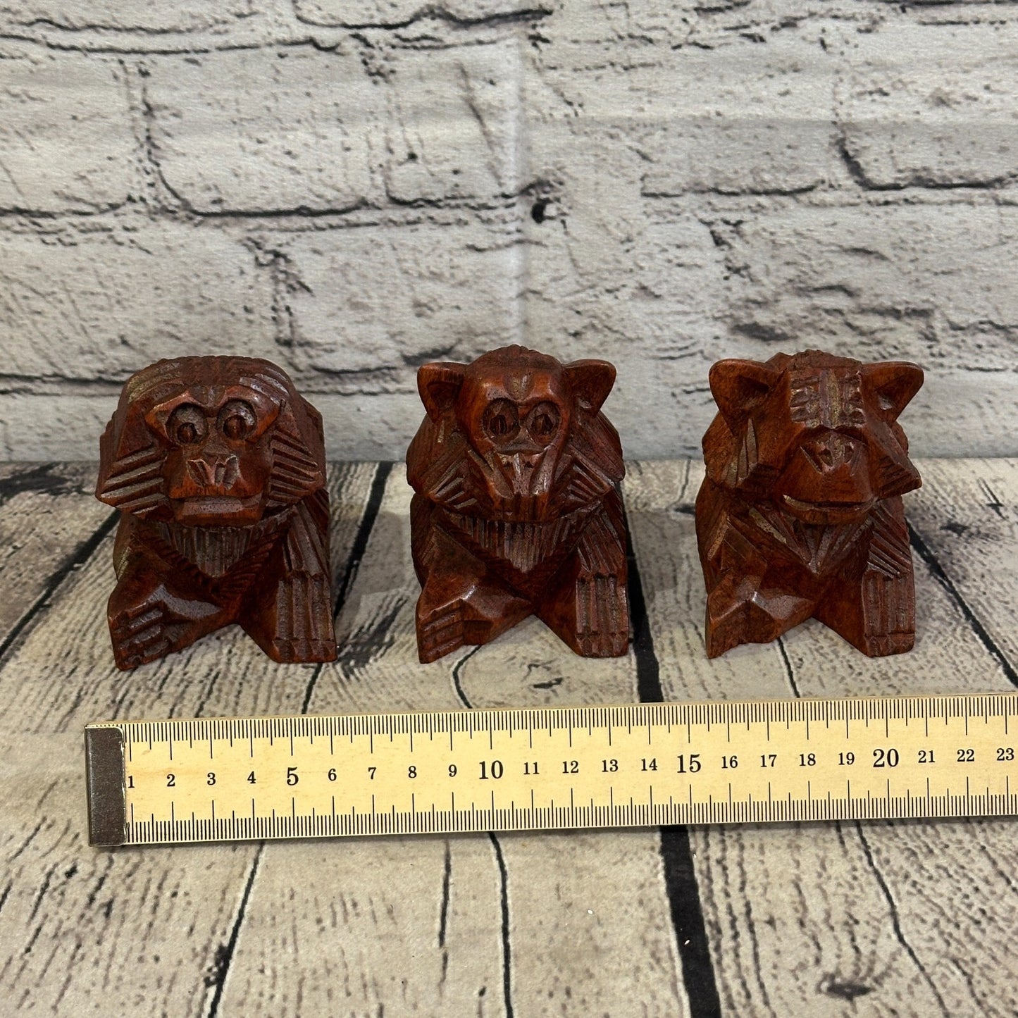 8cm Tall Wooden 3 Wise Monkeys Figure Hear No Evil See No Evil Speak No Evil