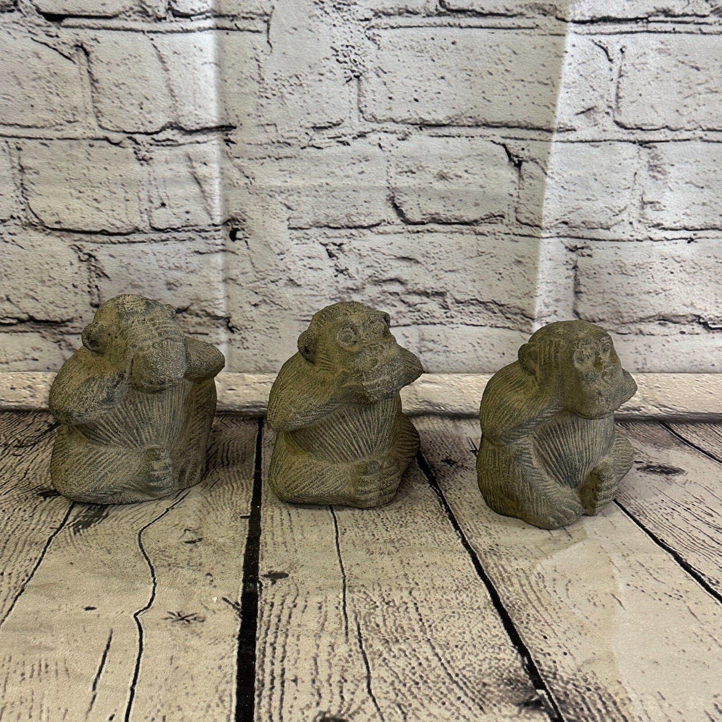 3 Wise Monkeys Set Stone Garden 10cm x 8cm Ornament Outdoor Indoor Statue Hindu
