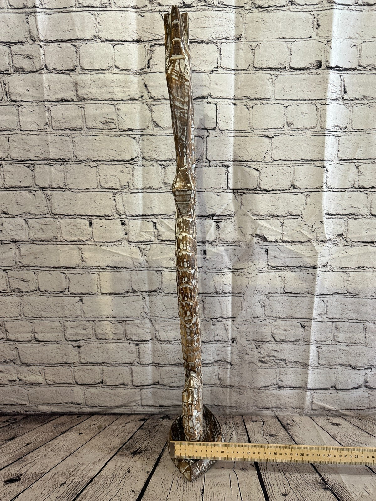 80cm Brown Plain Wooden Shabby Seahorse Statue Ornament Fair Trade Handcarved