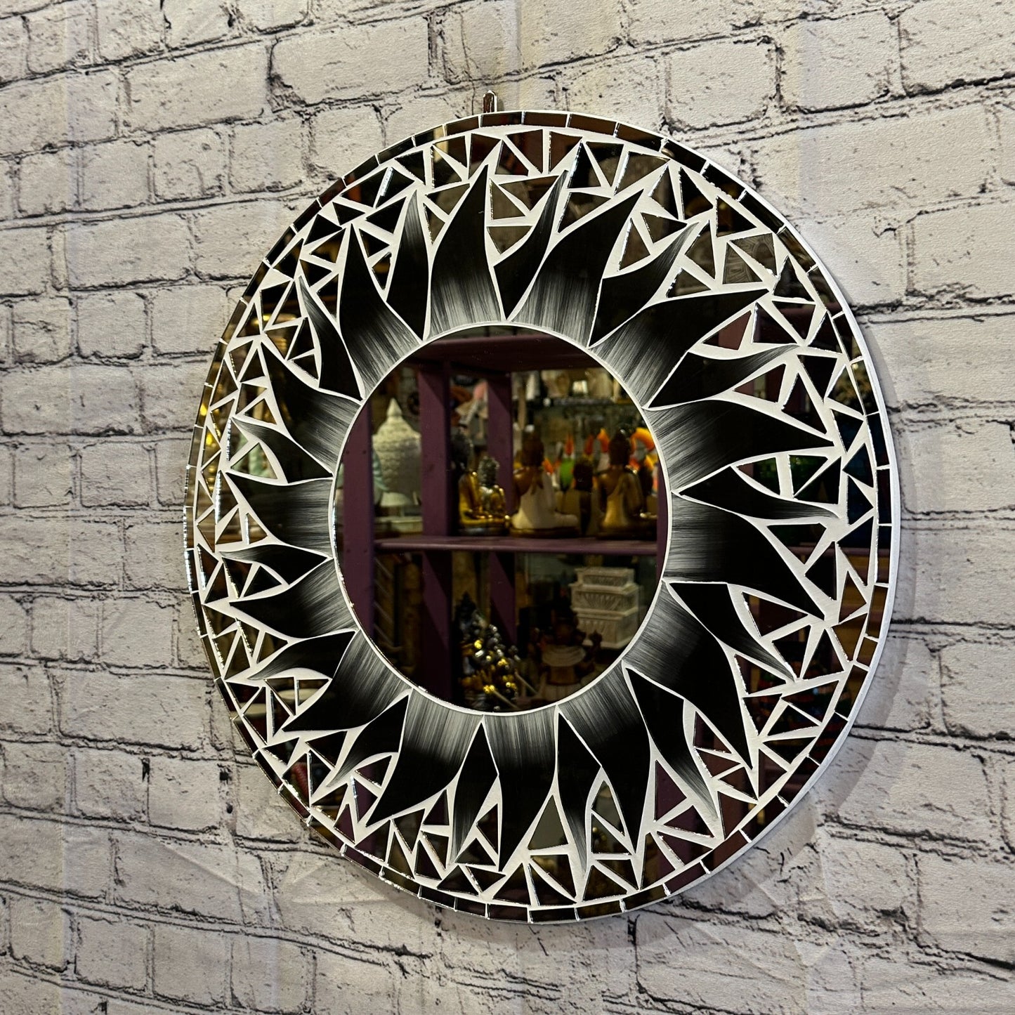 Black Flame Sun Mosaic Tile Wall Mirror 50cm x 50cm 20 Inches Handmade New