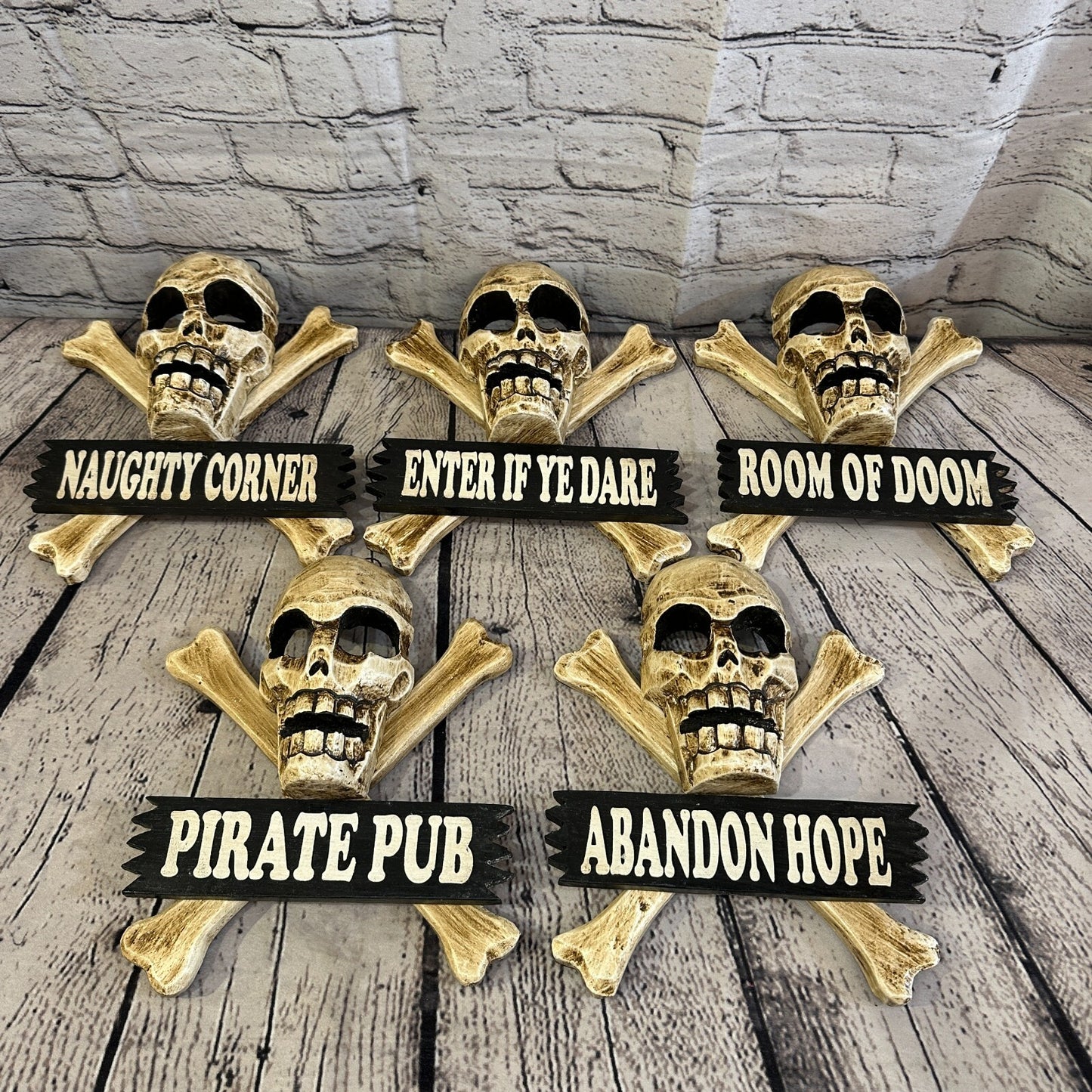 Skull & Crossbones Abandon Hope Pirate Sign Door Plaque 20cm x 20cm Handmade