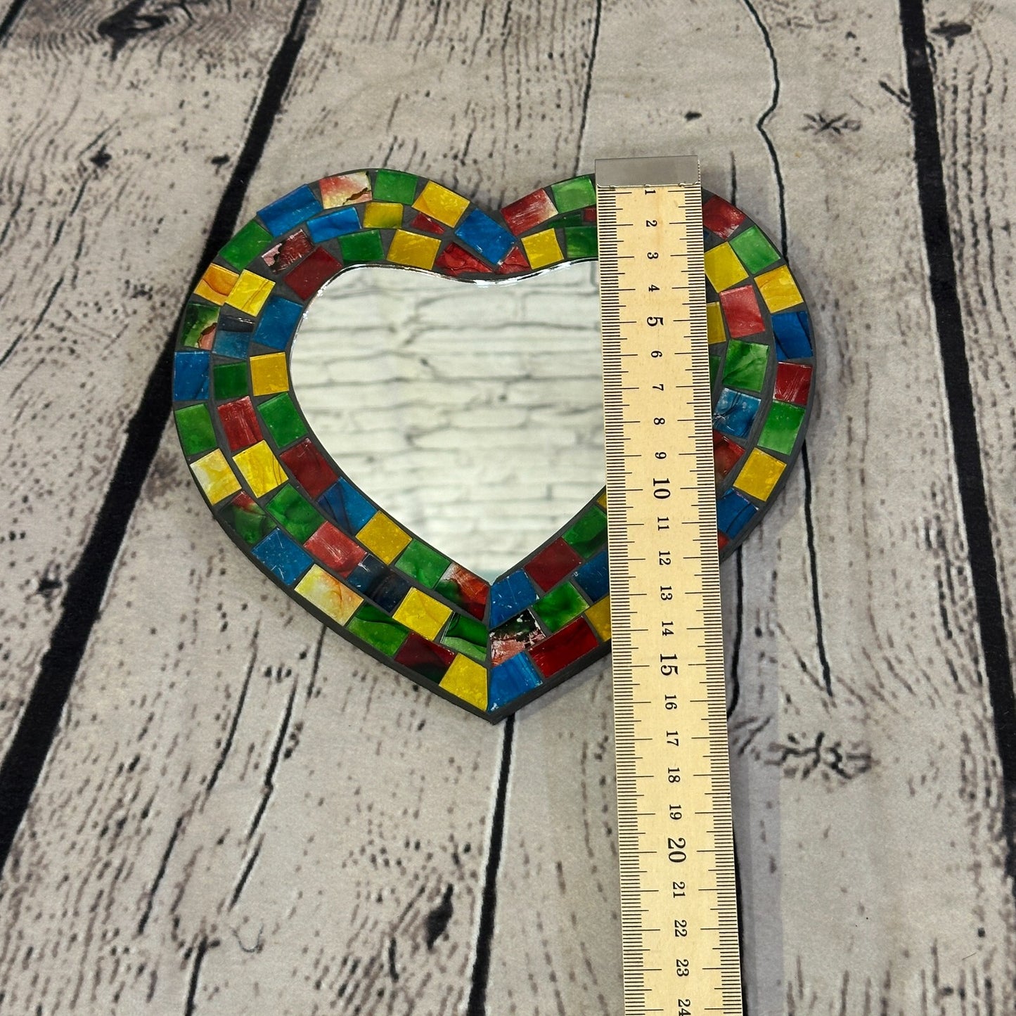 Rainbow Heart Shape Mosaic Tile Wall Mirror 20cm x 15cm 8 Inches Handmade New
