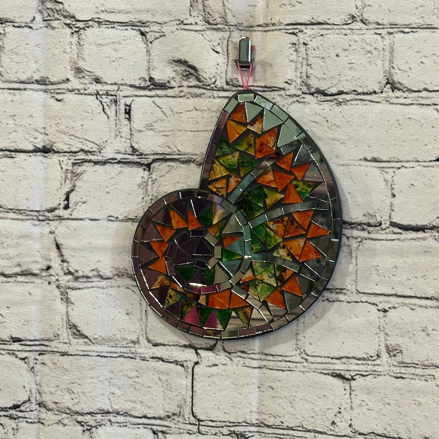 Orange Green Nautilus Shell Mosaic Tile Wall Mirror 20cm x 15cm Handmade New