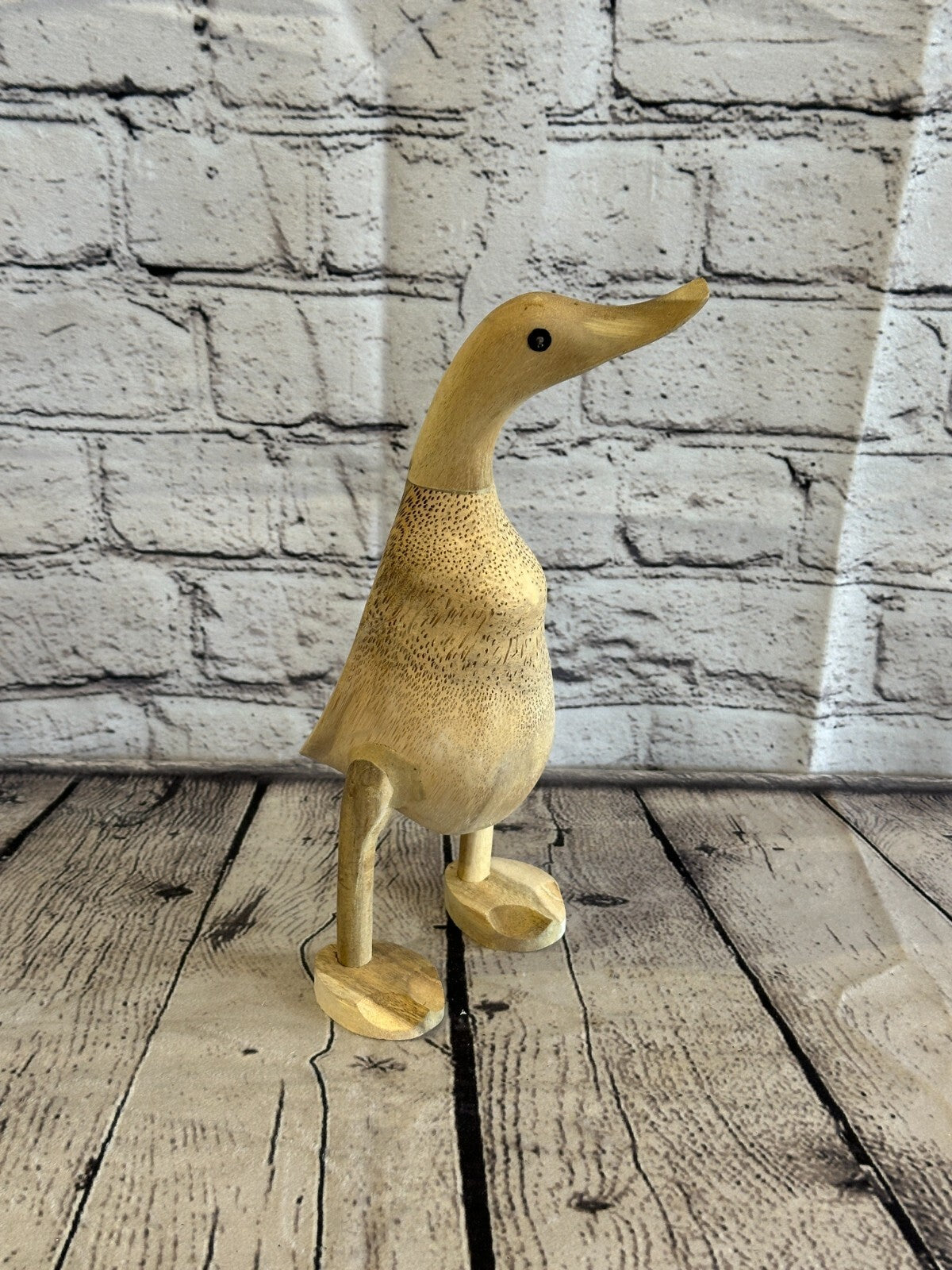 Looking Left 25cm Tall Wooden Hairy Duckling Baby Duck Bamboo Root Fairtrade