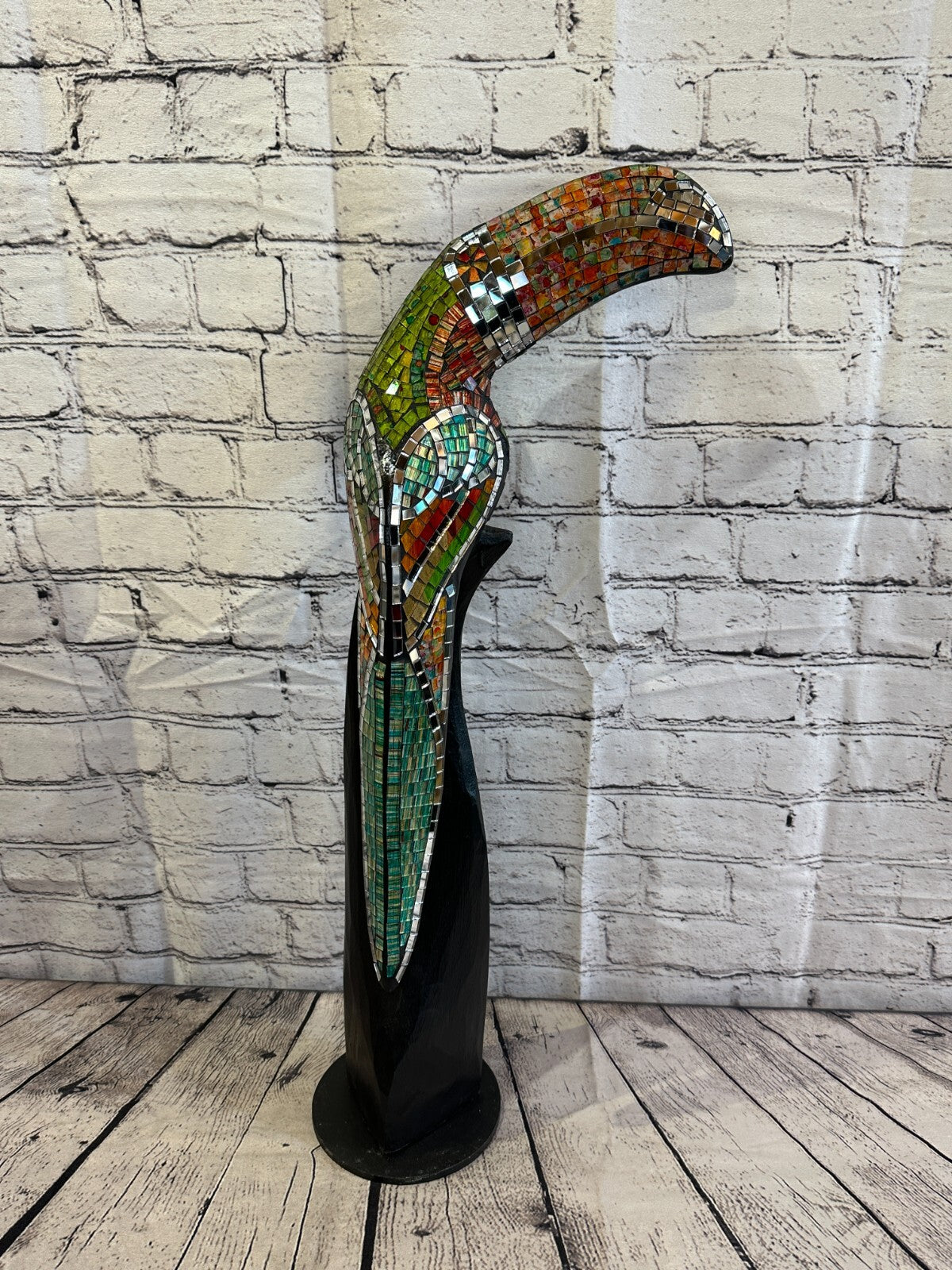 65cm Mosaic Toucan Bird Ornament Statue Fair Trade Handmade Carved Wood Design 1