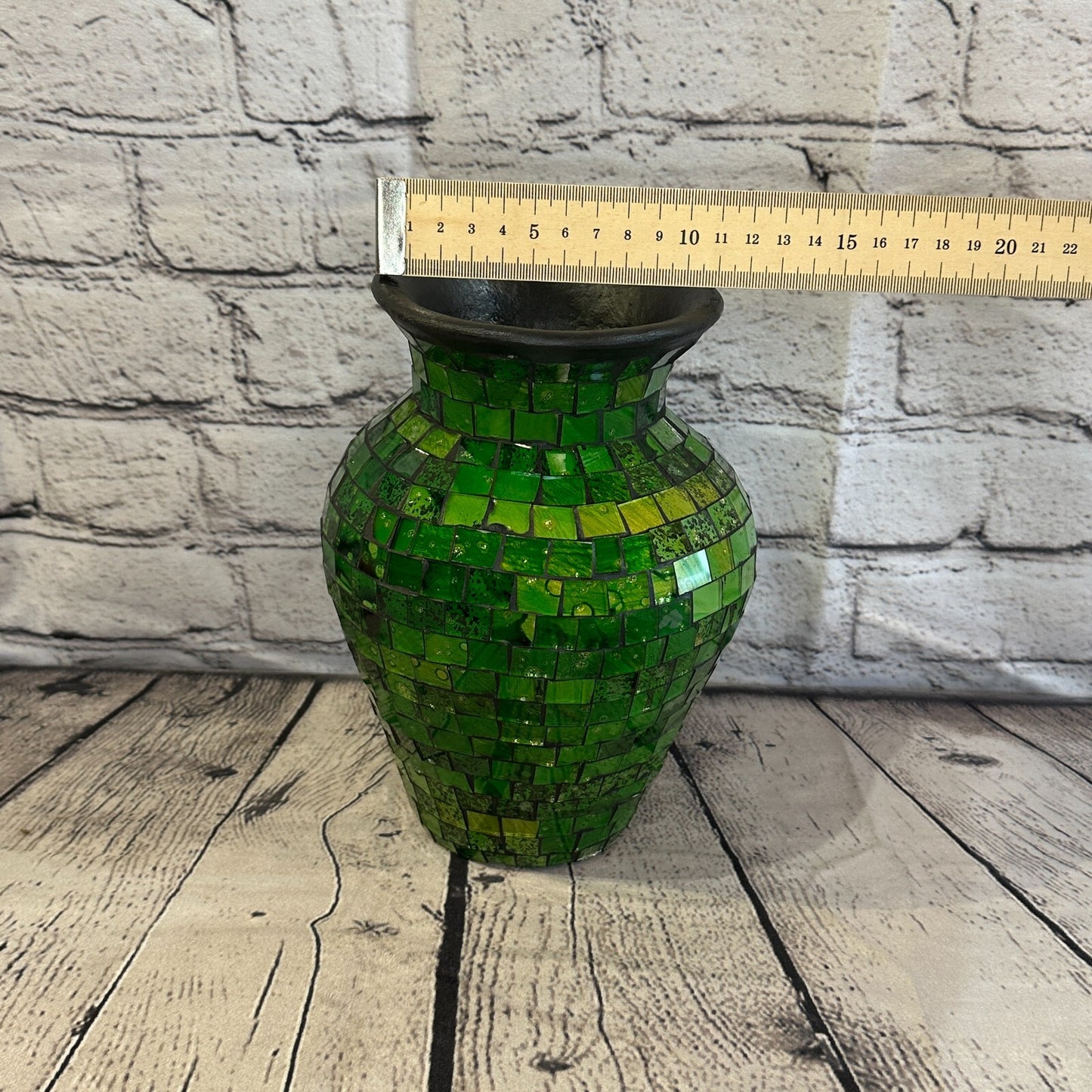 20cm Green Hand Painted Glass Mosaic Terracotta Vase Vessel Ceramic Pottery