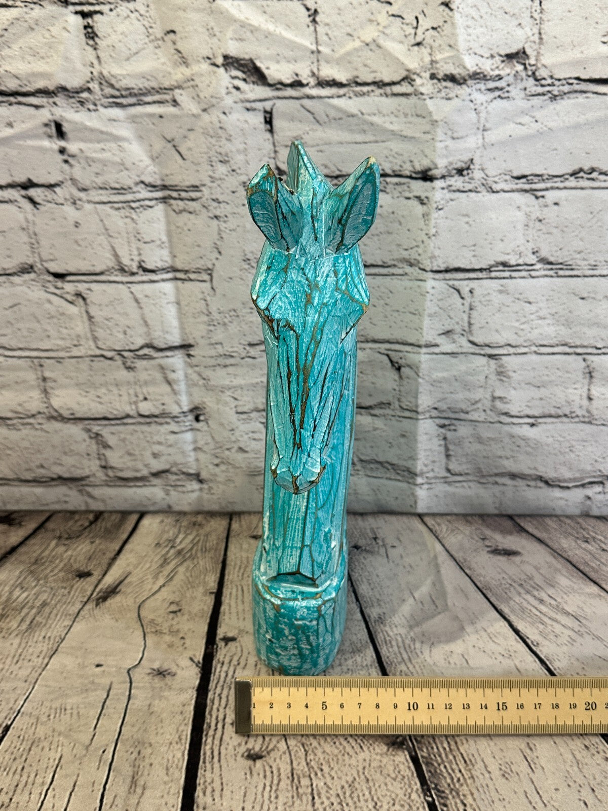 Green Wooden 30cm x 18cm Horse Head Bust Hand Carved Wood Sculpture