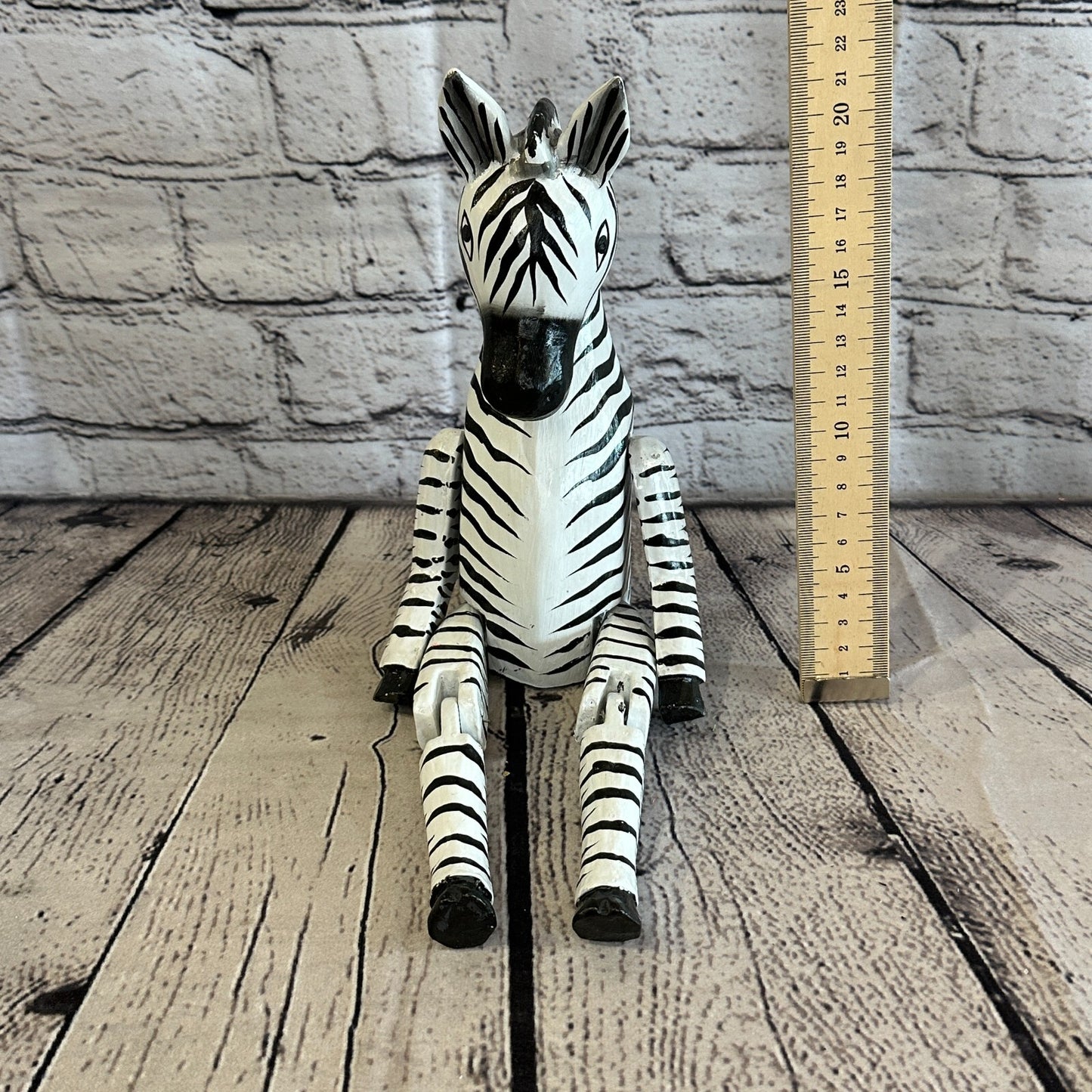 20cm Black Zebra Sitting Animal, Wooden Shelf Ornament Handmade & Fairtrade