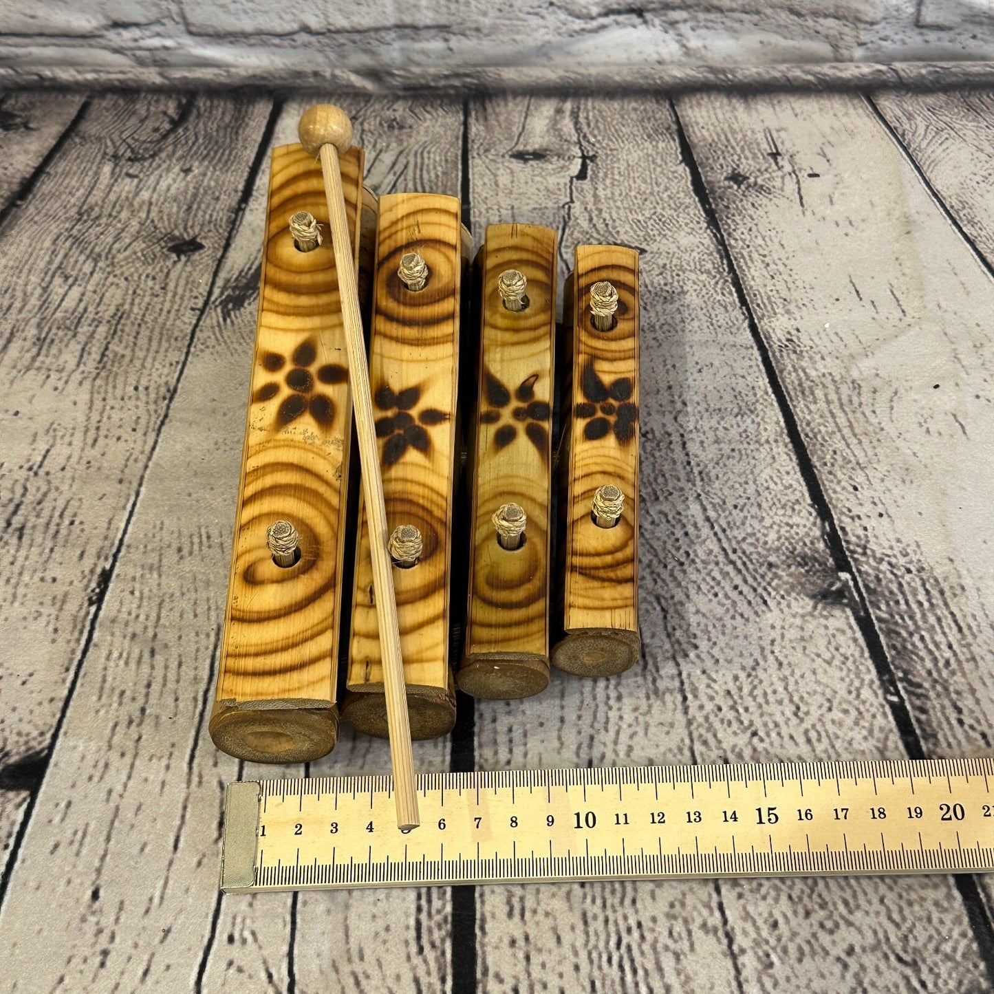 15cm Fairtrade Handmade Xylophone Musical Instrument Burnt Bamboo Design
