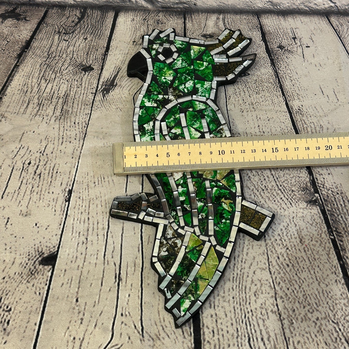Green Bright Tropical Parrot Mosaic Tile Wall Mirror 30cm x 15cm Handmade New