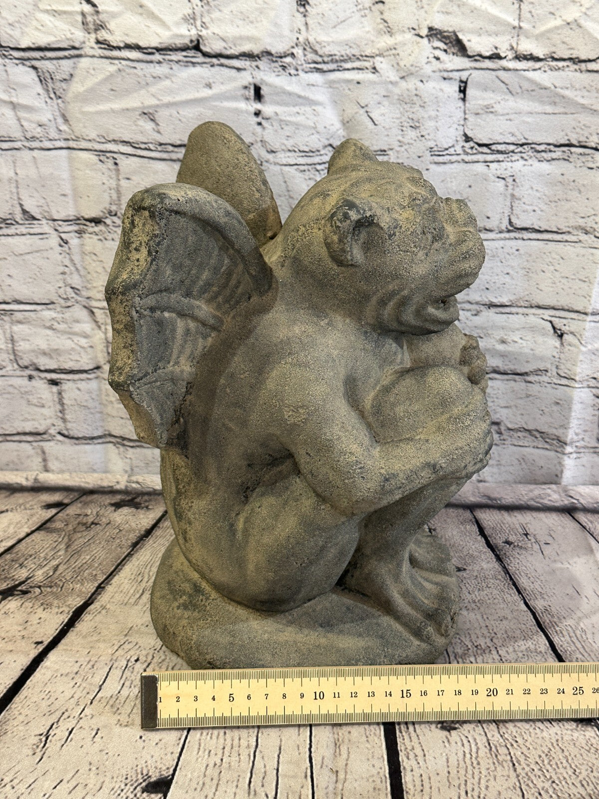 Sitting Gargoyle Stone Garden 34cm x 20cm Ornament Outdoor Indoor Statue Hindu