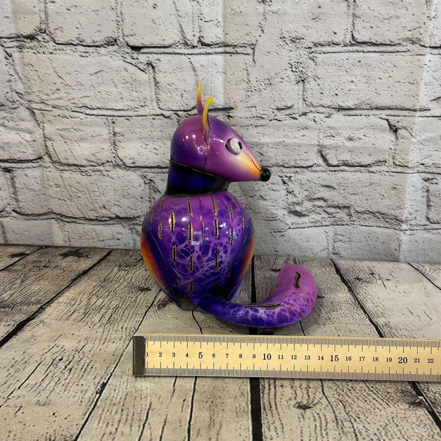 18cm x 14cm Purple Colour Fox Cartoon Ornament Painted Statue Candle Holder