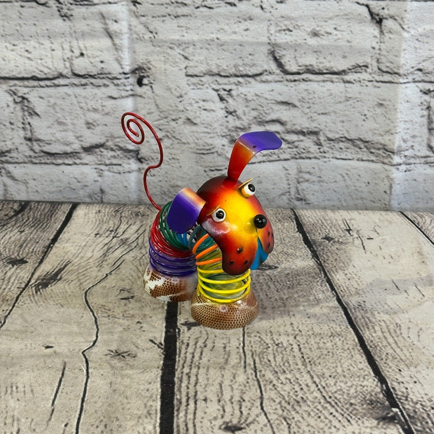 10cm x 10cm Orange Bight Colour Spring Dog Cartoon Ornament Painted Statue