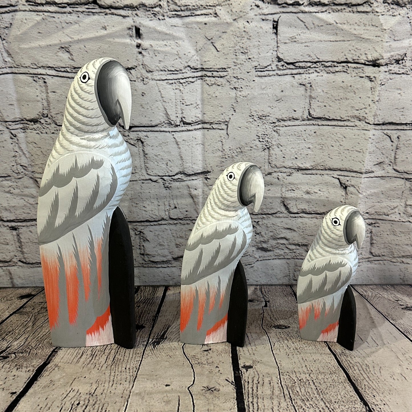 20cm Grey Parrot Bird Ornament Statue Fair Trade Hand Made Carved Wood