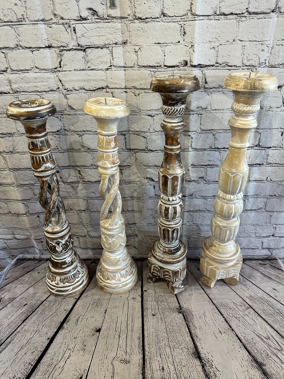 60cm Brown Tall Candlestick Shabby Chic Distressed Twist Column Candle Holder