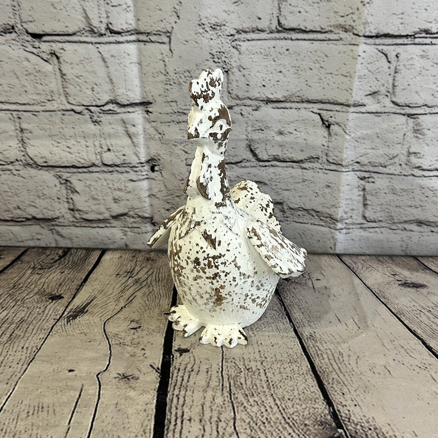 20cm x 10cm White Shabby Wooden Rooster Cockerel Retro Collectable Hand Carved