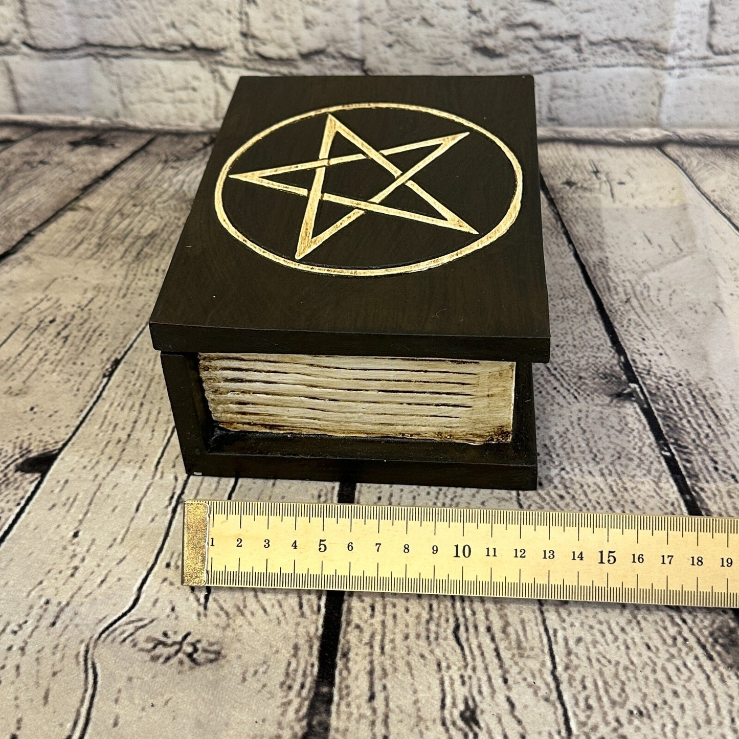 18cm x 12cm Book Wooden Gothic Pentagram Symbol Coffin Jewellery Trinket Box