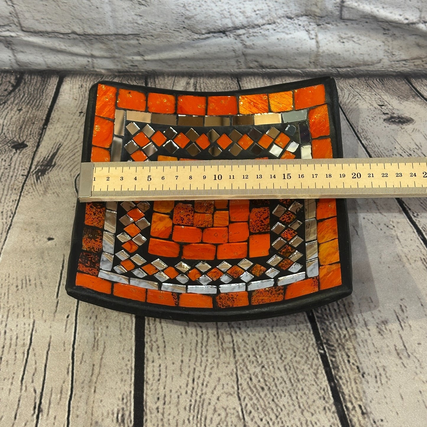 20cm Orange Square Mosaic Handmade Ceramic Glass Tile Bowl Fruit