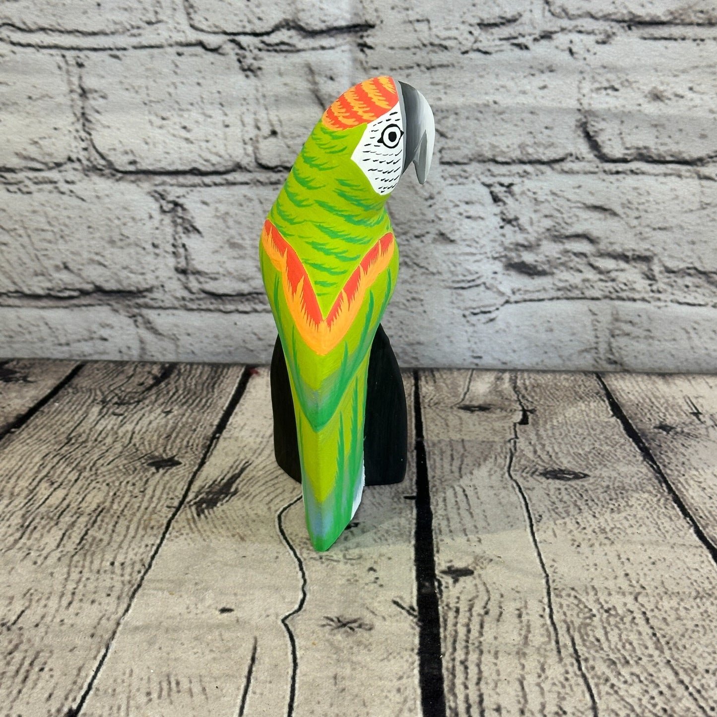 15cm Green Parrot Bird Ornament Statue Fair Trade Hand Made Carved Wood