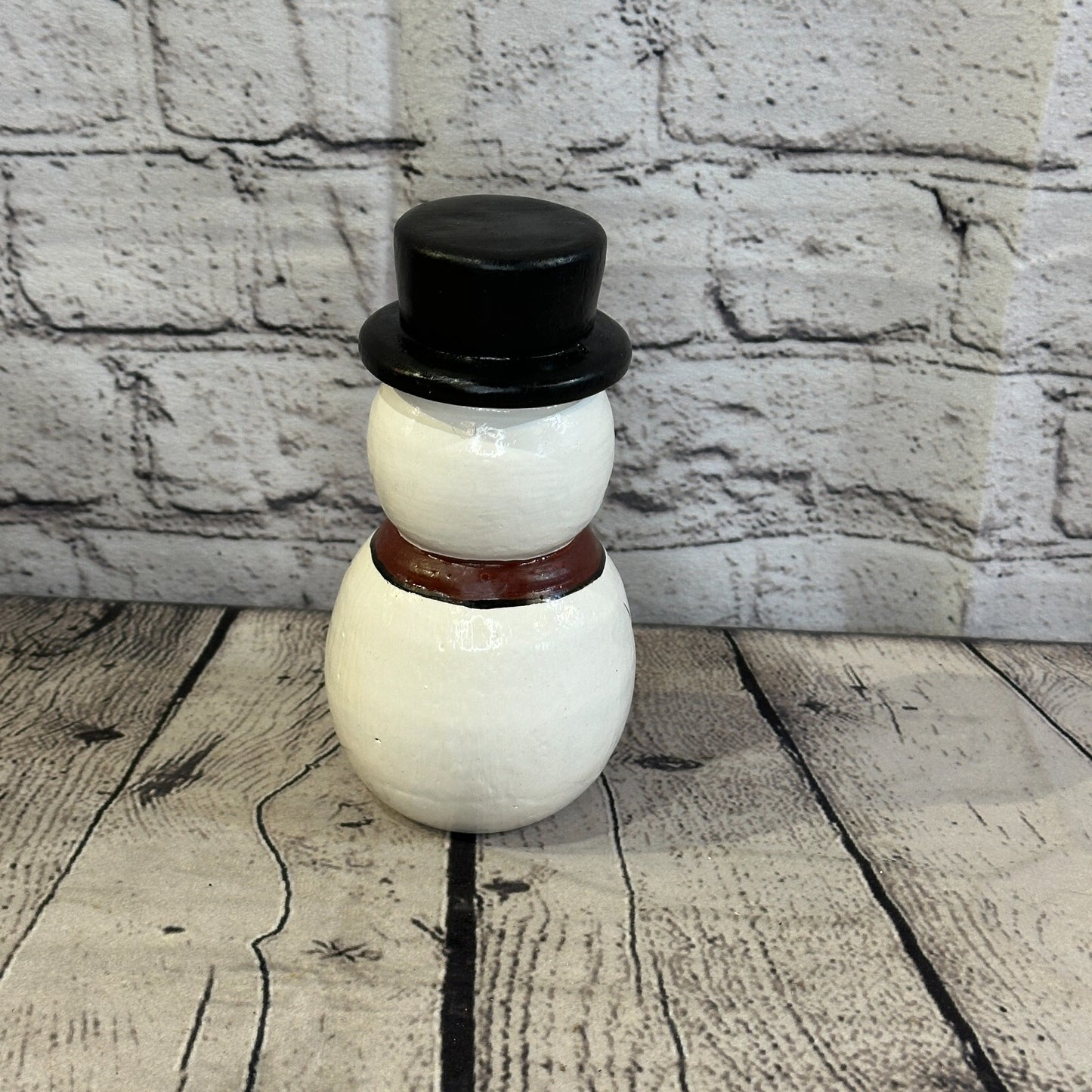 15cm x 8cm Black Top Hat Snowman Handcrafted Wood Xmas Christmas Ornament