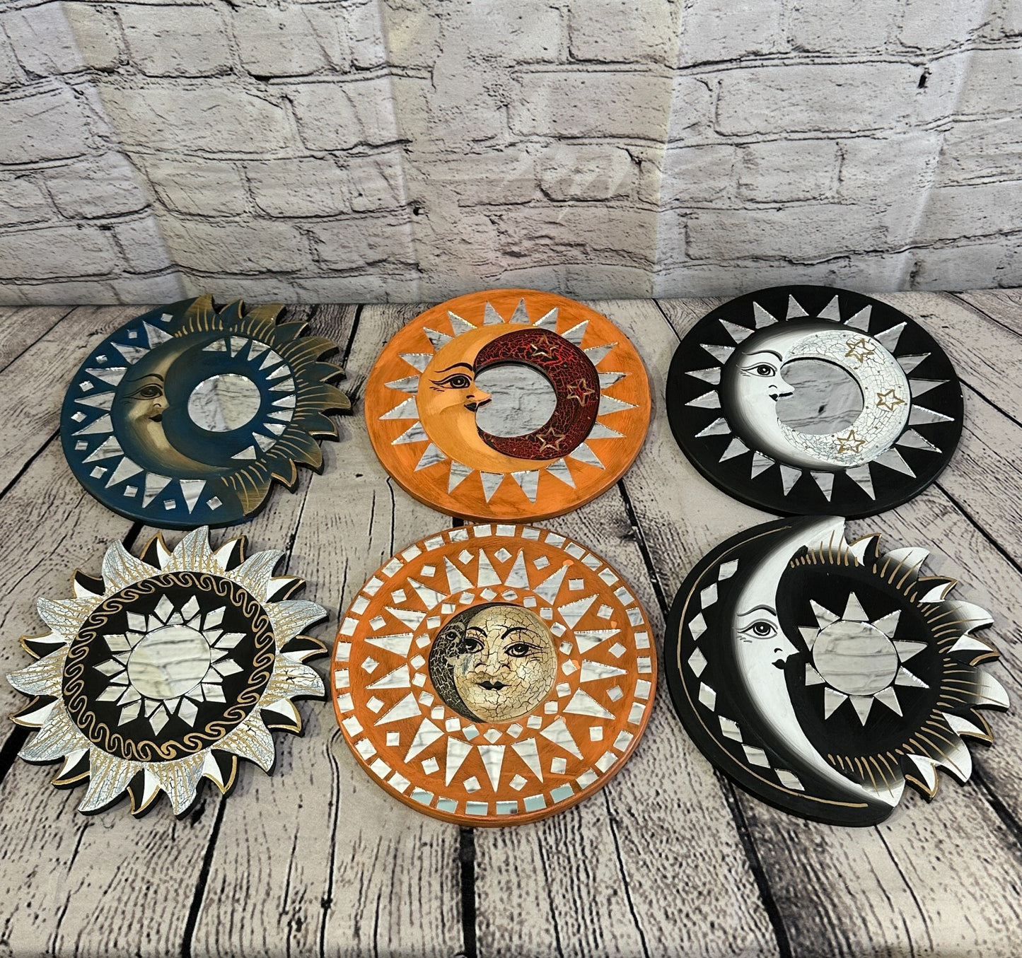 Sun Moon Face Mosaic Tile Wall Mirror 30cm x 30cm 12 Inches Handmade Fairtrade