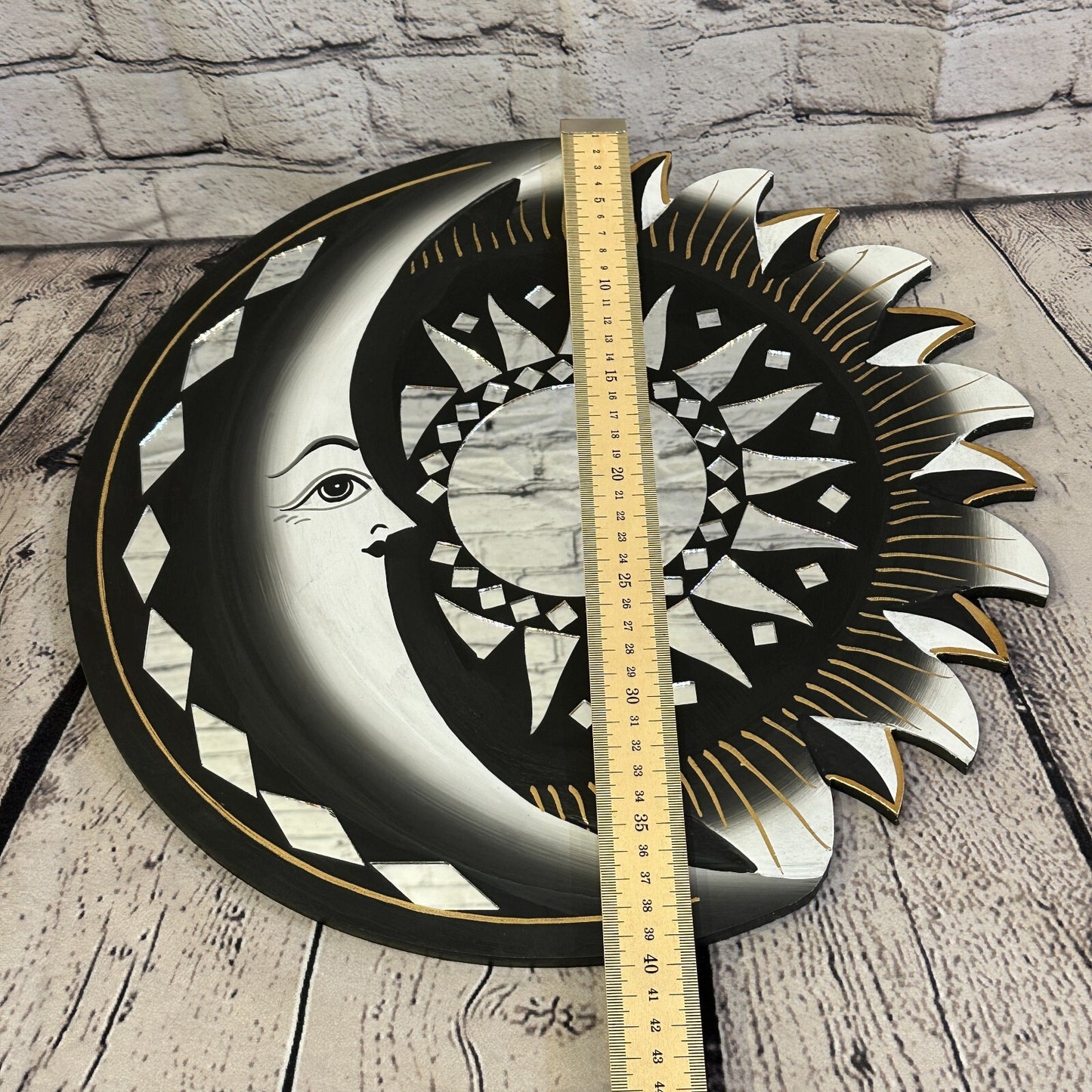 Black Half Moon Mosaic Tile Wall Mirror 40cm x 40cm 16 Inches Handmade Fairtrade