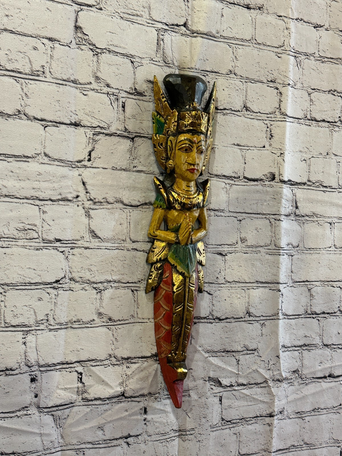 Old Antique Colour Sita Dewi Bali Rice Goddess Wings Mermaid Wood 50cm Pair